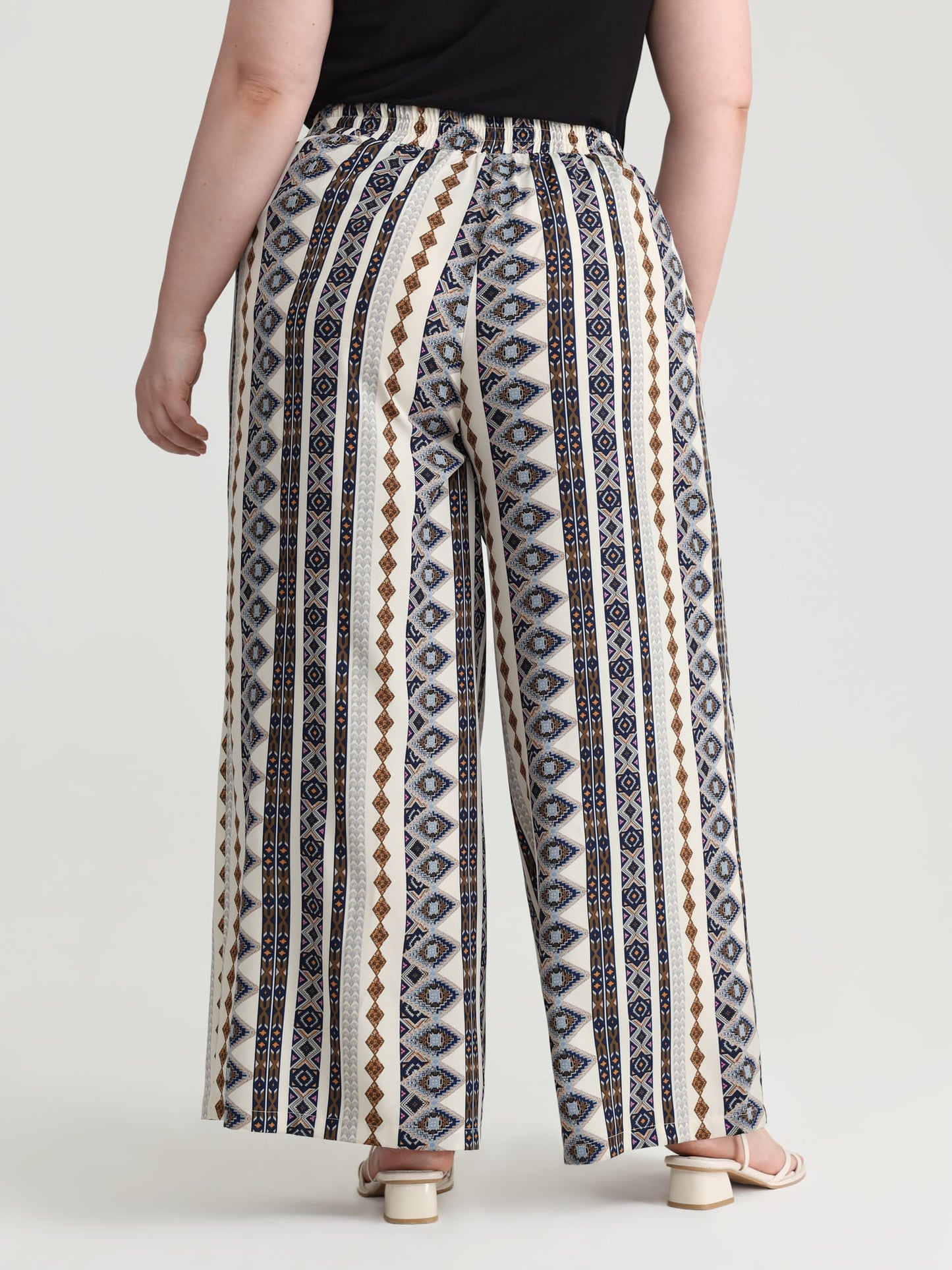 Waist-Tie Wide-Leg Boho Print Pants