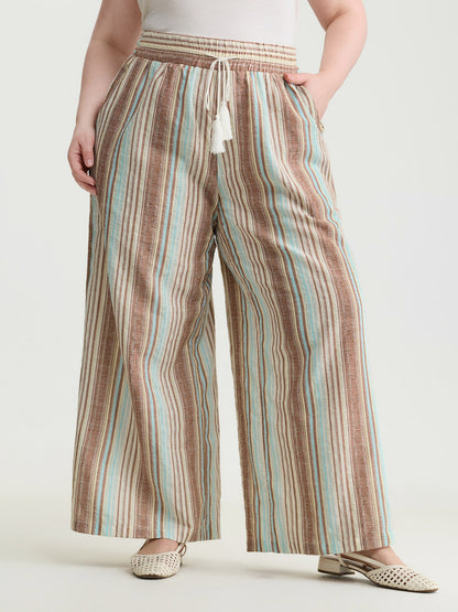 Striped Drawstring Tassels Wide Leg Pants