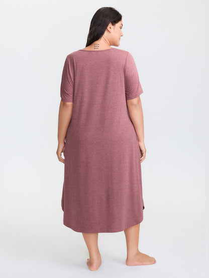 Happy Cat Print Stretchy Contrast Nightgown