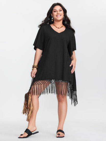 Asymmetrical Tassel Hem Plain Tunic
