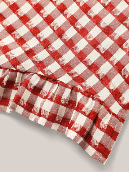 Gingham Print Button Back Blouse