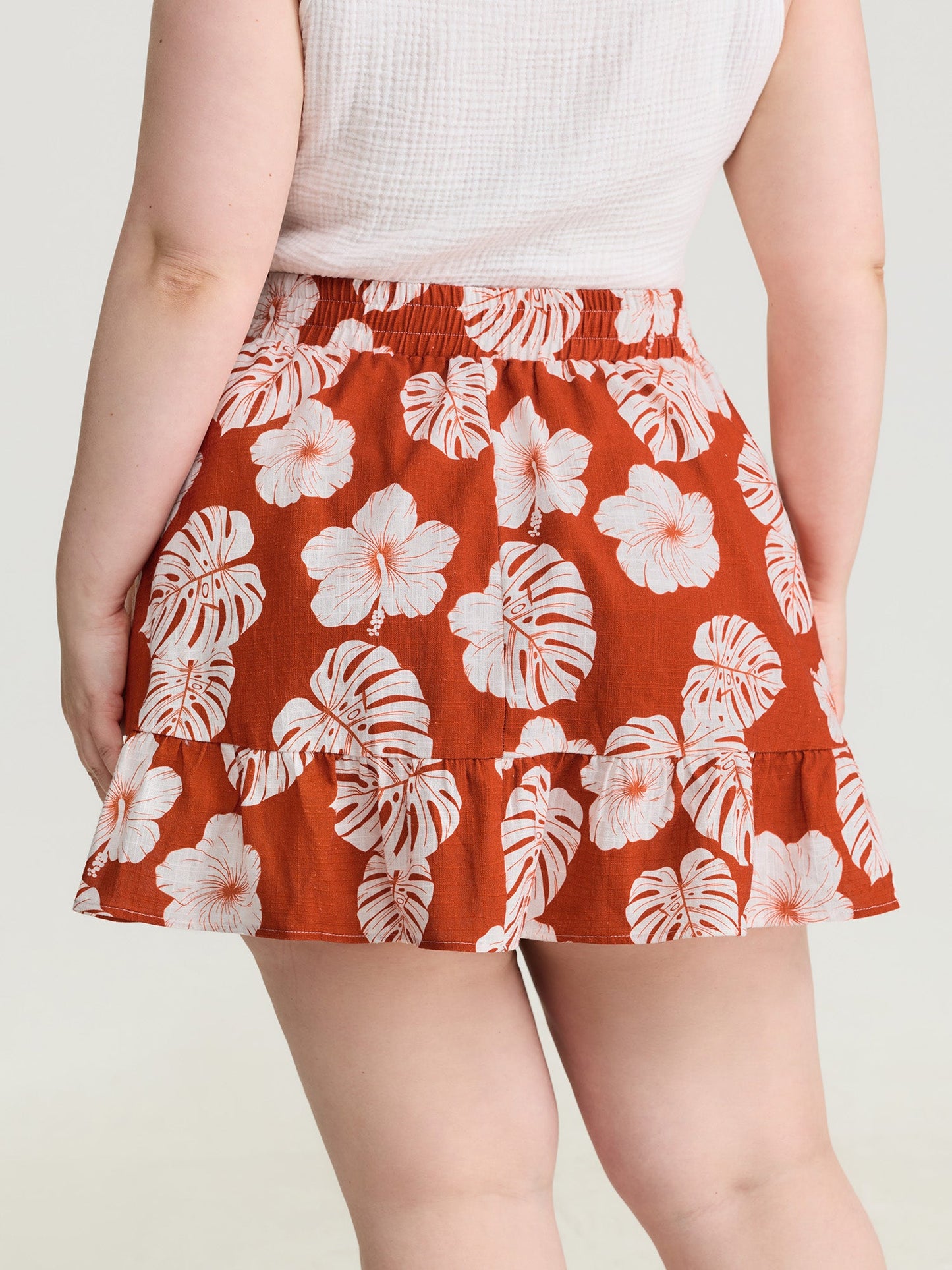 Cotton Large Floral Print Flowy Midi Skirt