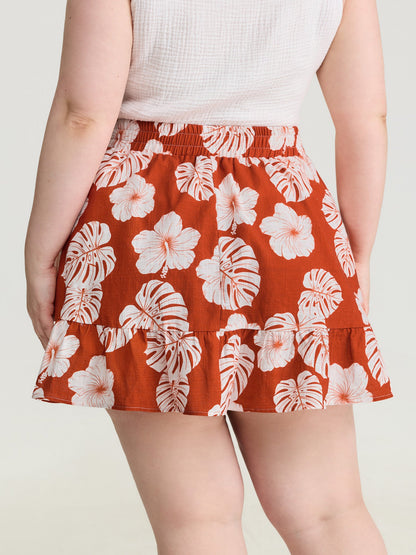Cotton Large Floral Print Flowy Midi Skirt