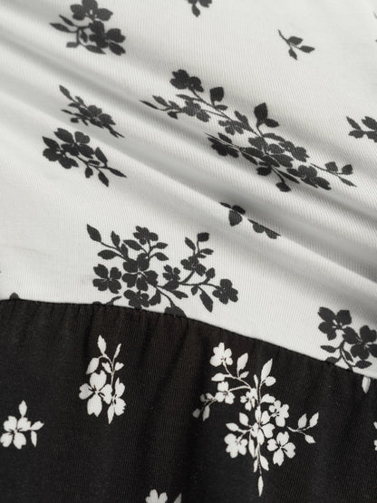 Color Contrast Floral Print Tiered Top