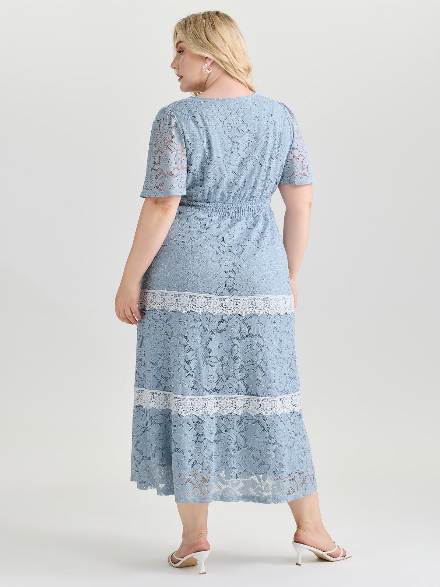 Floral Lace Textured Shirred Midi Dress