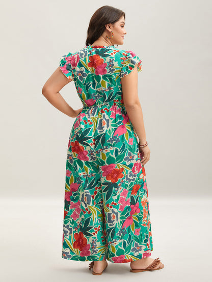 plus size Sunkissed Floral Print Button Wide-Leg Jumpsuit
