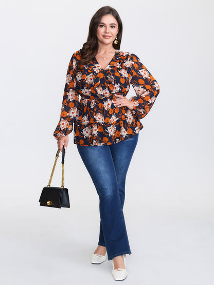 Floral Layered Hem Stretchy Waist Blouse