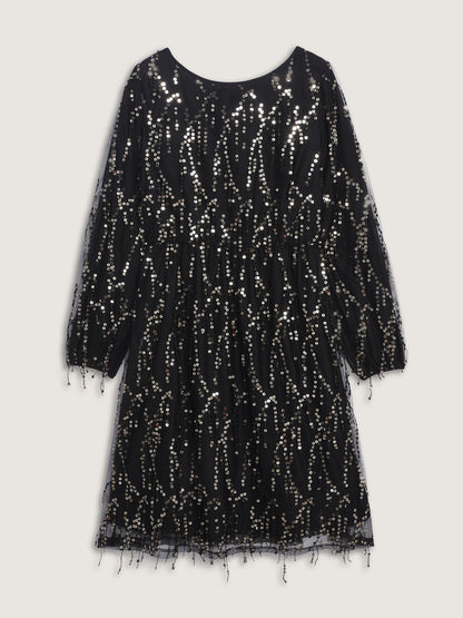 Back Bow Tie Fringe Sequin Mini Dress