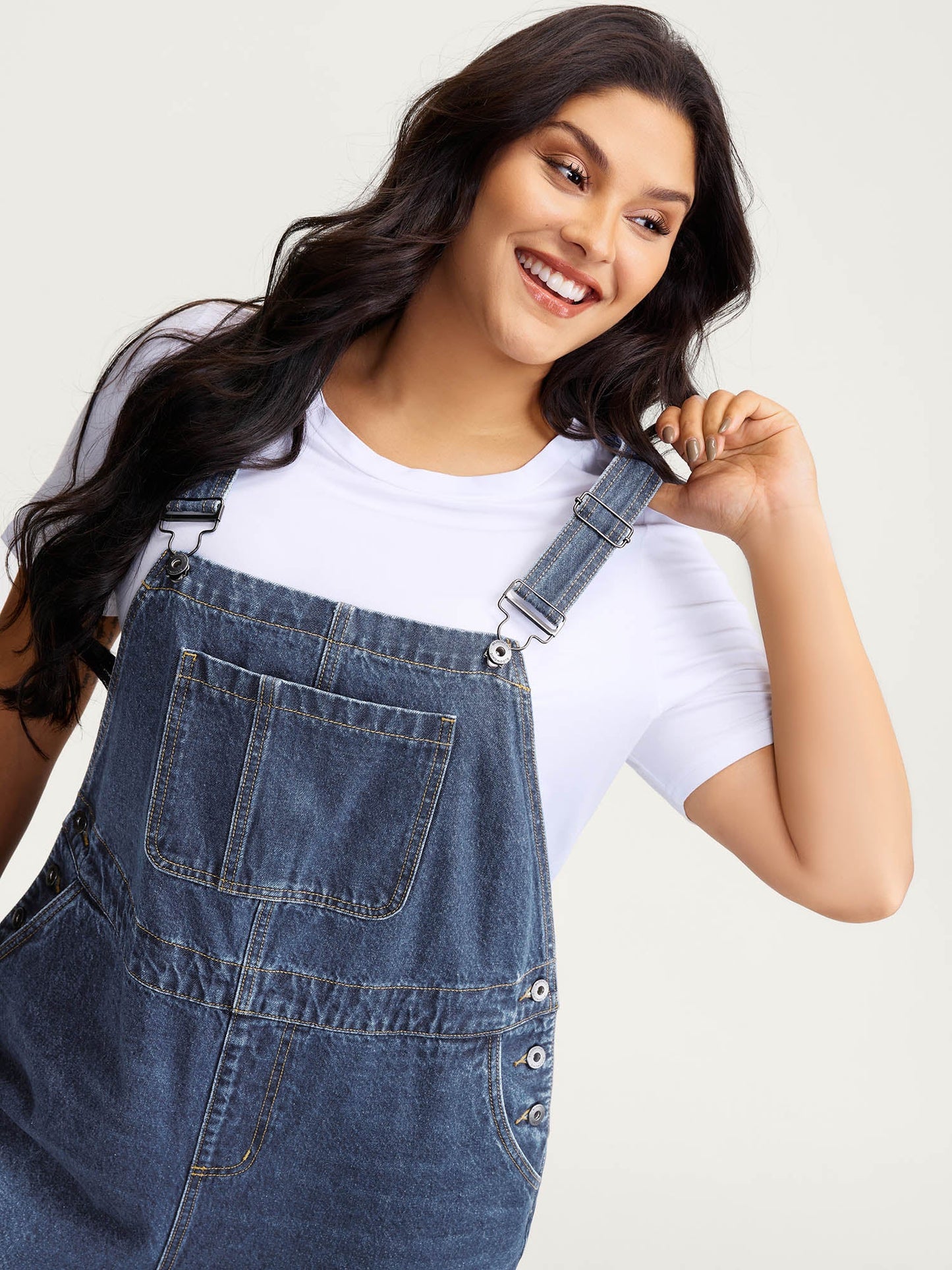 plus size Cotton Relaxed-Fit Side Button Overall Denim Jumpsuit
