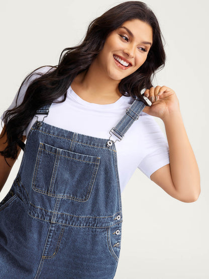 plus size Cotton Relaxed-Fit Side Button Overall Denim Jumpsuit
