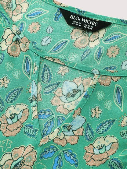 Supersoft Floral Print Keyhole Neck Blouse