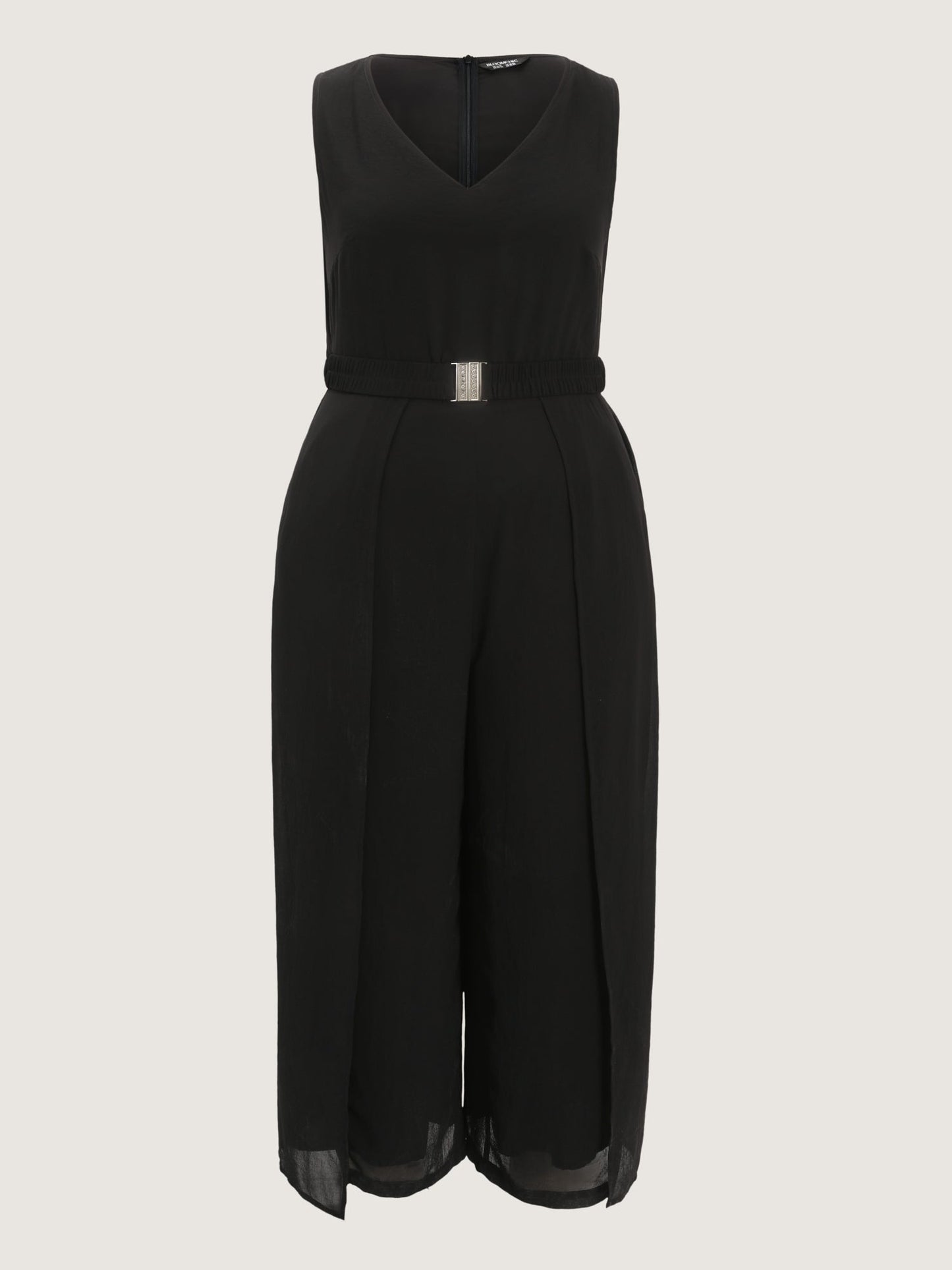 Metallic Buckle Layered Hem Slit Jumpsuit