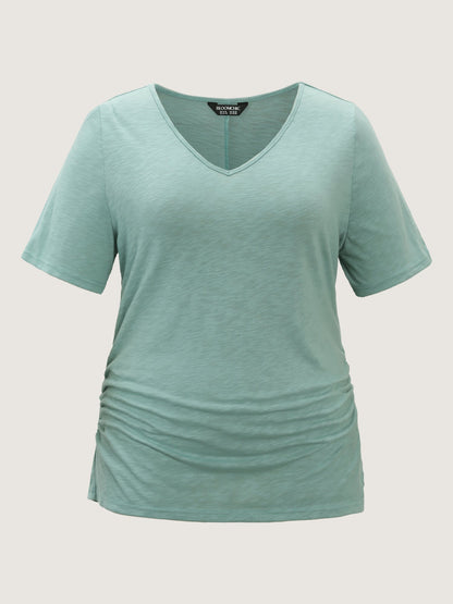 Plain V-Neck Drape T-Shirt