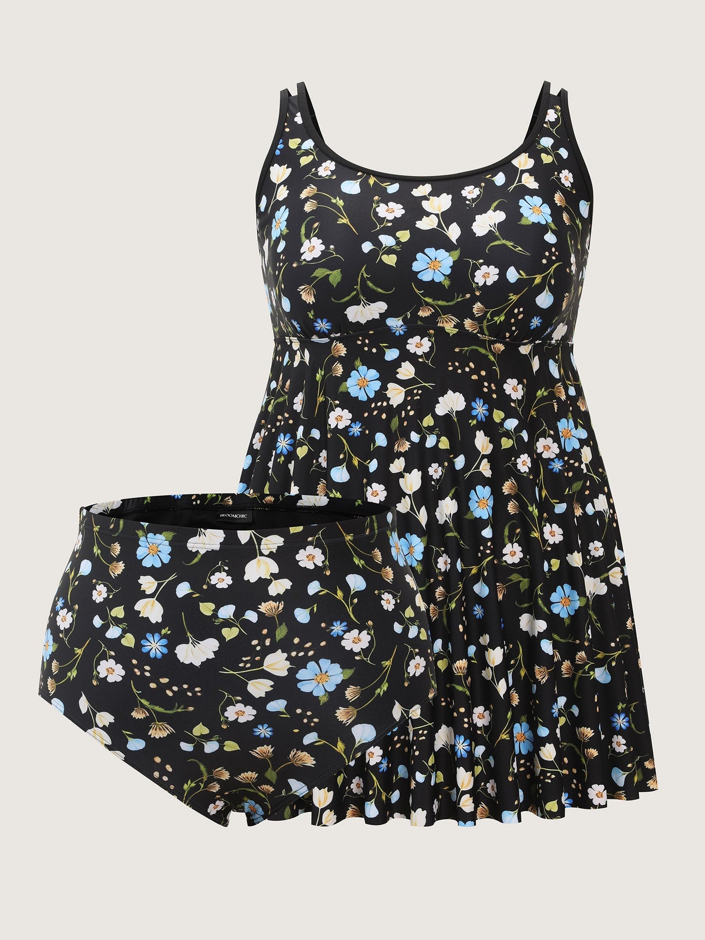 Floral Print Cinched Flared Swim Dress