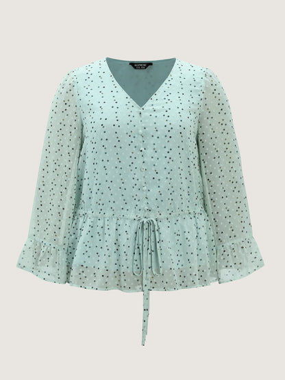 Polka Dots Waist-Tie V-Neck Blouse
