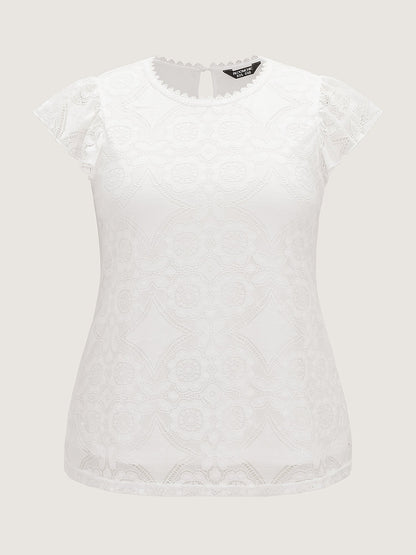 Floral Lace Knit Crew Neck Top