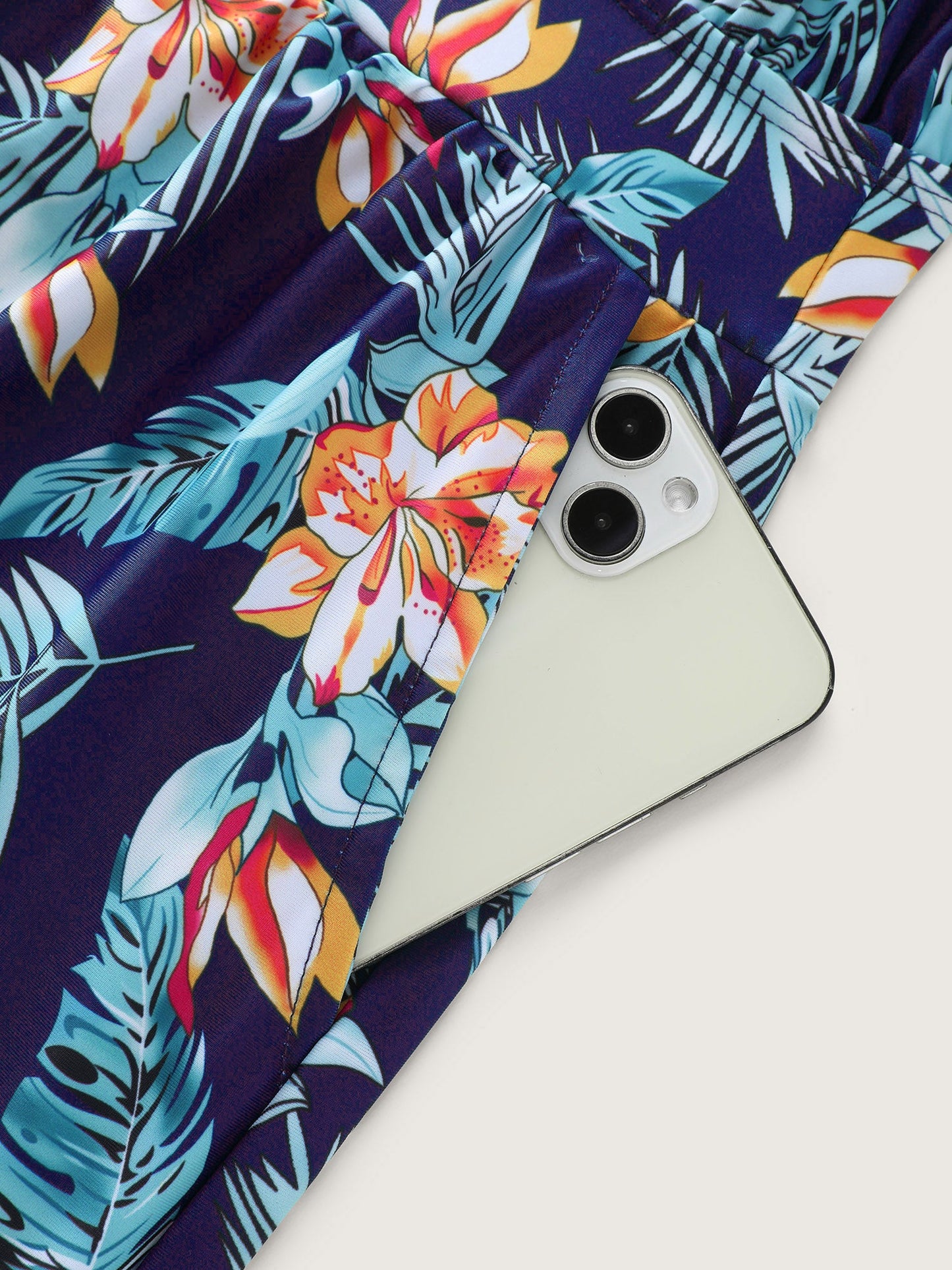 plus size Tropical Flower Print Pockets One-Piece Swimsuit