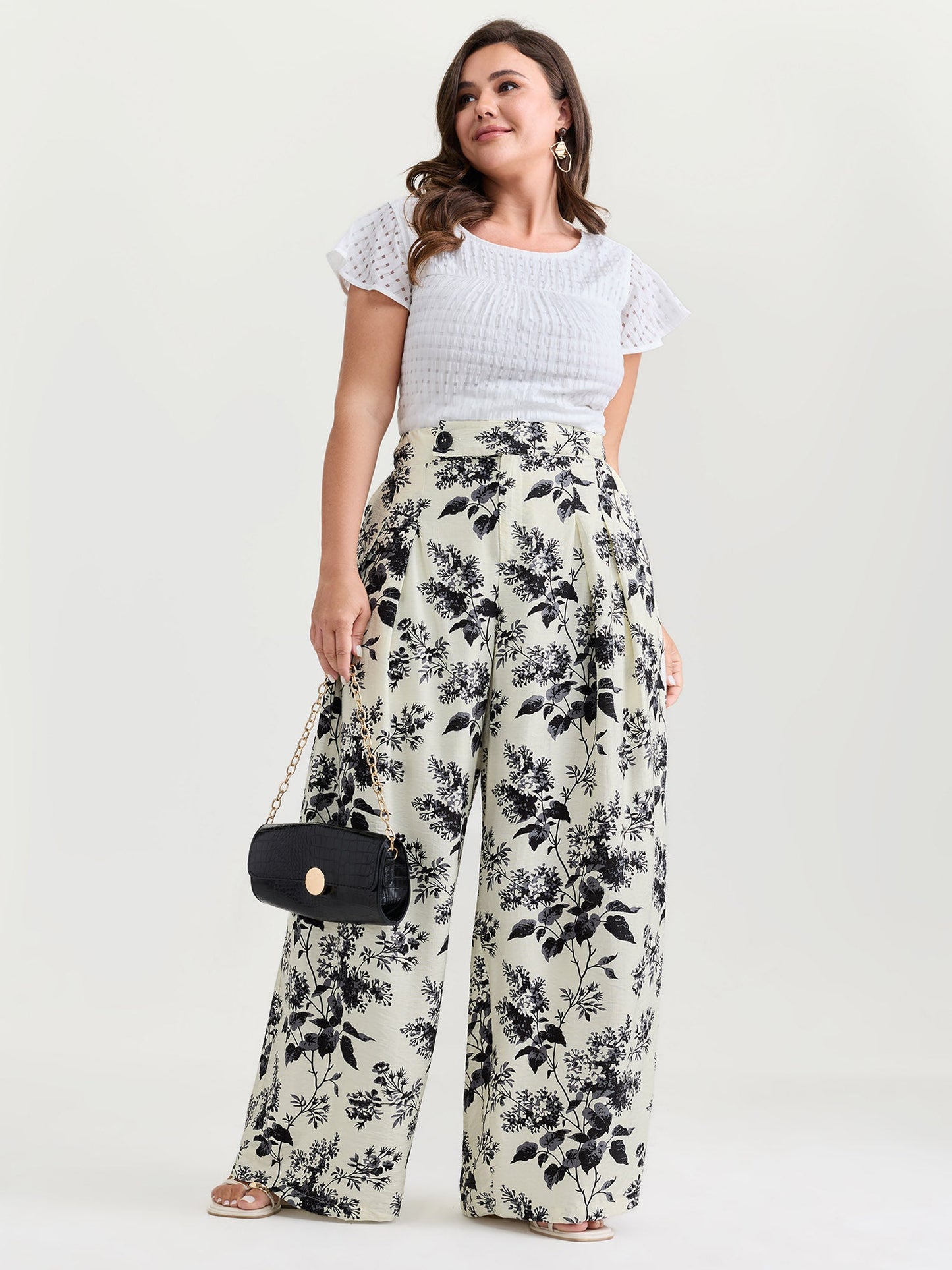 Silhouette Flower Print Wide-Leg Pants