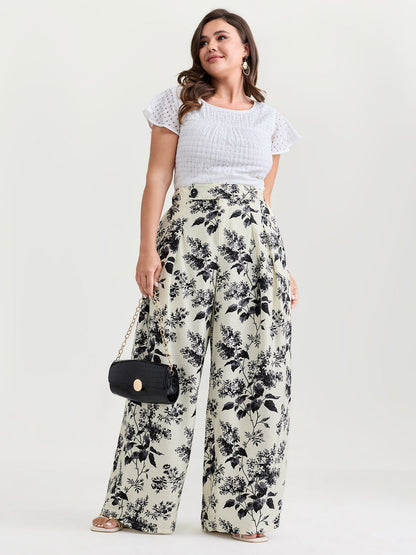 Silhouette Flower Print Wide-Leg Pants