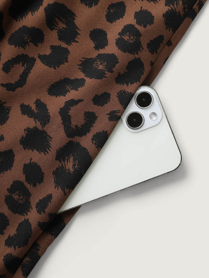 Leopard Print Shirred Shoulder Ties Jumpsuit