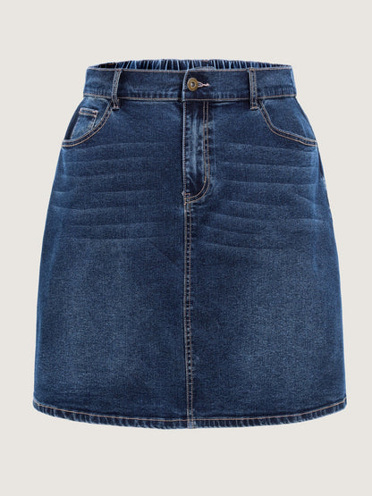 Stretchy Bootcut Seamed Denim Skirt