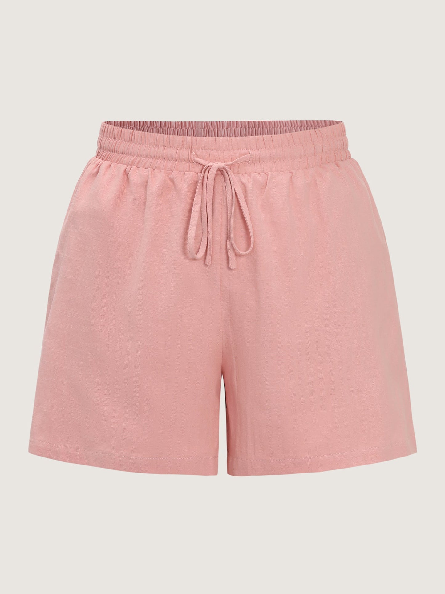 Plain Drawstring Elastic Waist Pockets Shorts