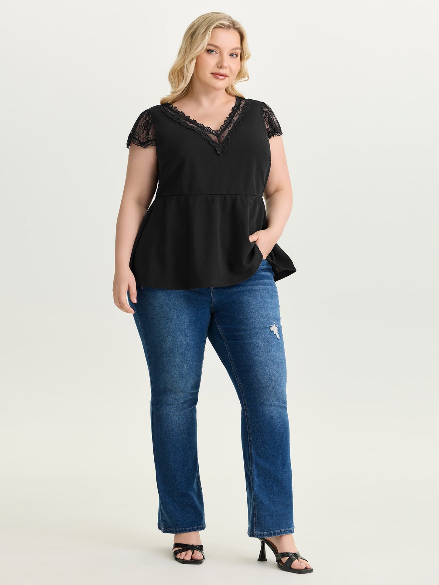 Sheer Lace Plain Knit Top