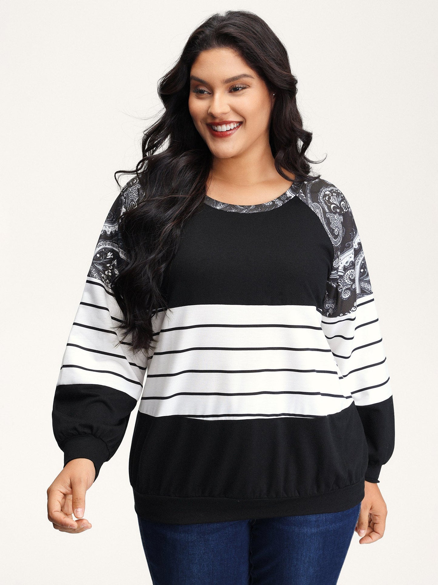 Supersoft Colorblock Paisley Print Sweatshirt
