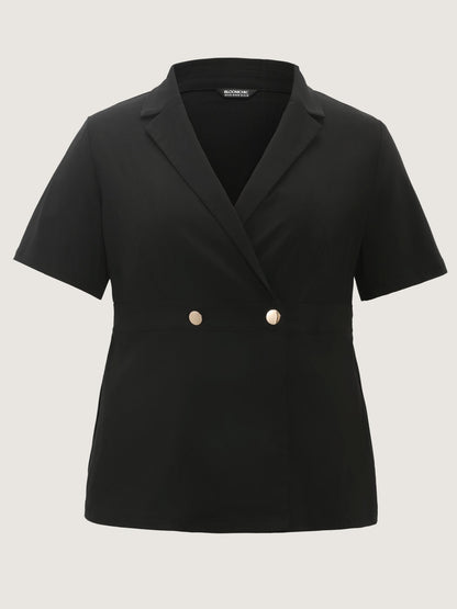 Suit Collar Button Detail Plain Blouse
