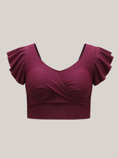 Twist-Front Flutter Sleeve Swim Top