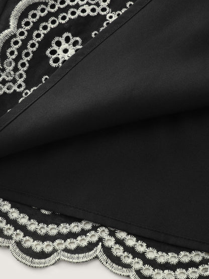 Cotton Monochrome Floral Embroidered Tank Top