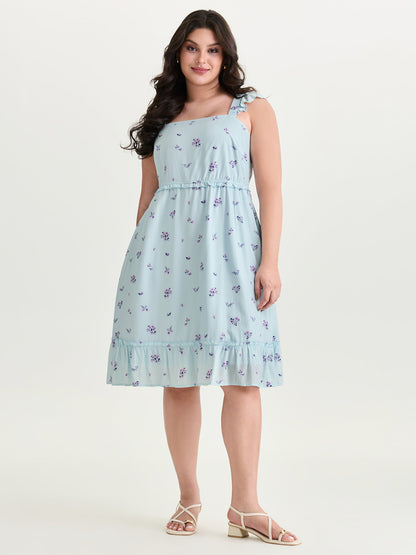 Soft Floral Print Ruffled Detail Mini Dress