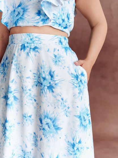 Floral Print Flowy Midi Skirt