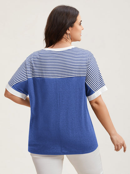 Solid and Striped Contrast Hem T-Shirt