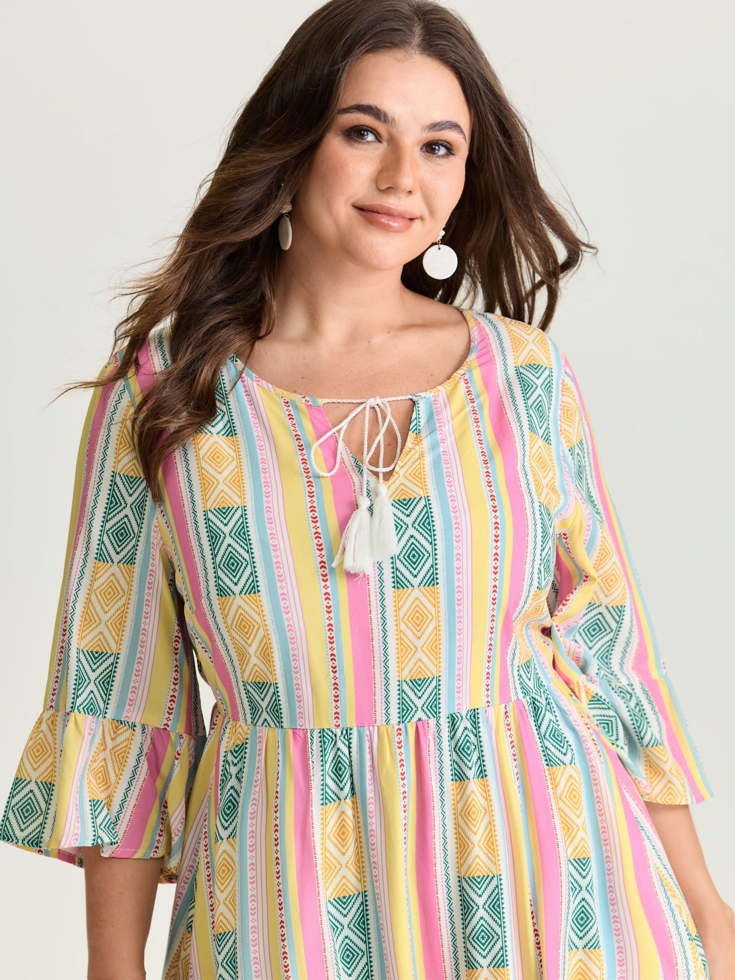 Color Contrast Geometric Print Stretchy Waist Mini Dress