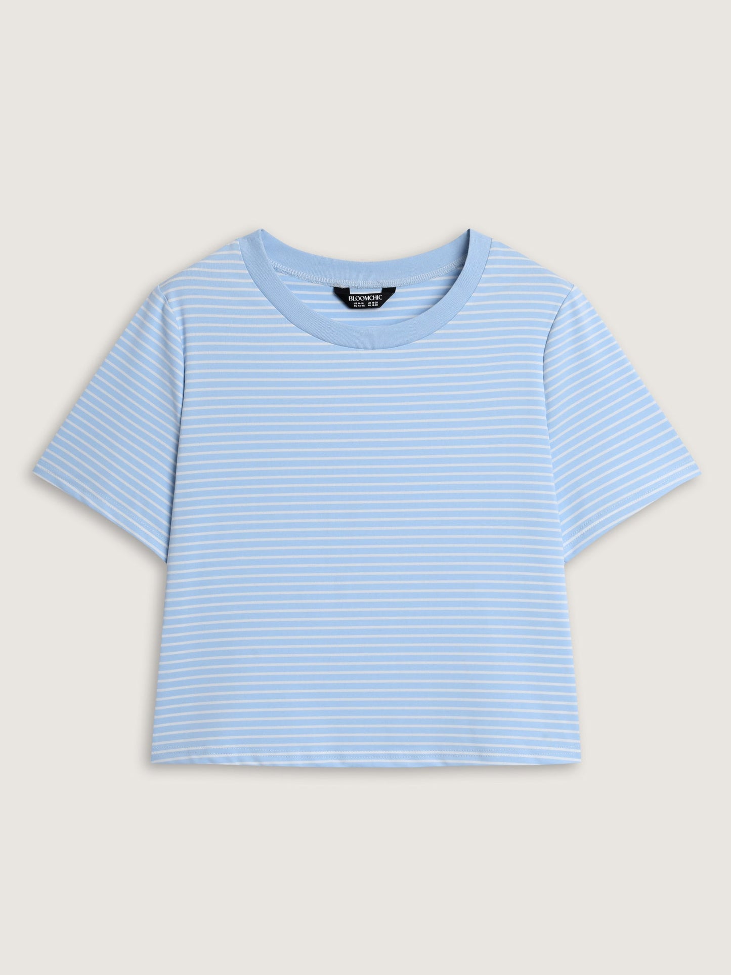 Striped Ribbed Fitted Crew Neck T-Shirt