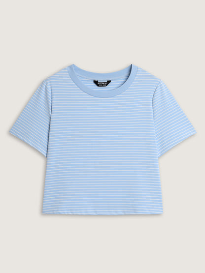 Striped Ribbed Fitted Crew Neck T-Shirt