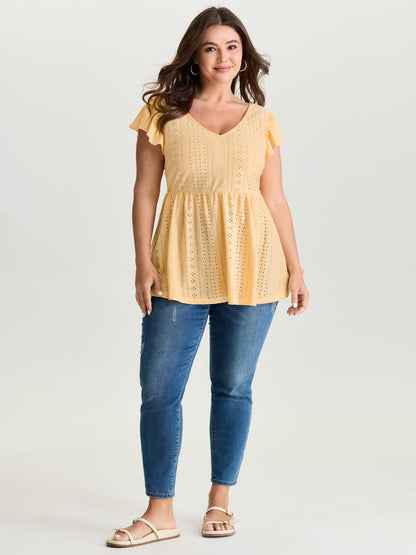 Textured V-Neck Babydoll Knit Top