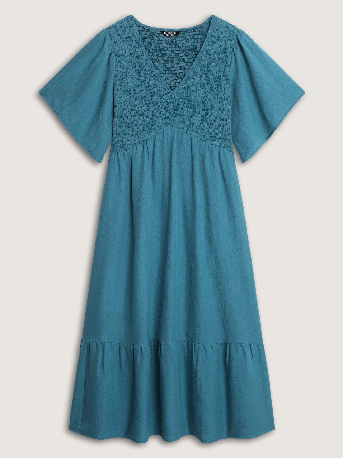 Shirred Bodice Ruffled Hem Midi Dress