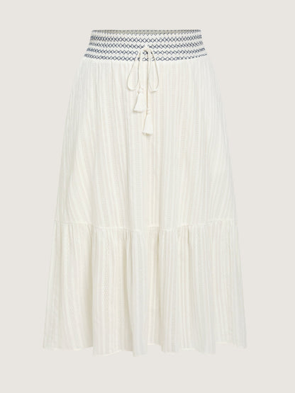 Cotton Shirred Contrast Waist Pockets Maxi Skirt