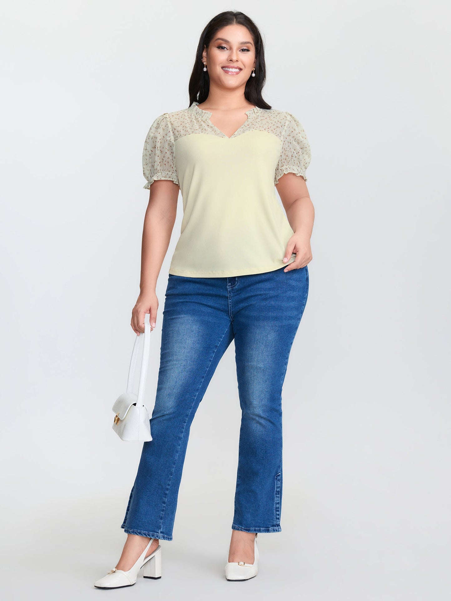 Stretchy Sheer Drawstring Neckline Top