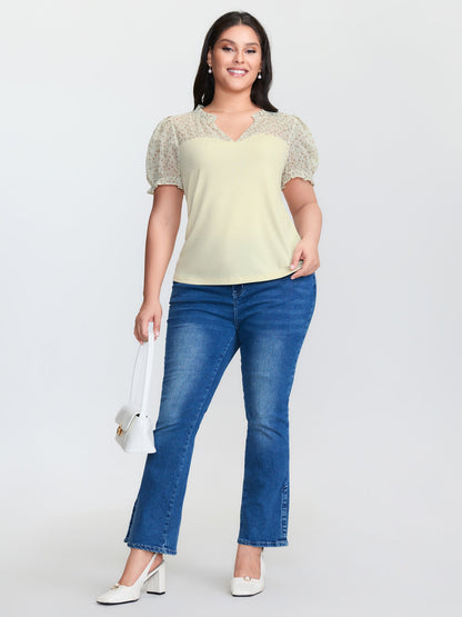 Stretchy Sheer Drawstring Neckline Top