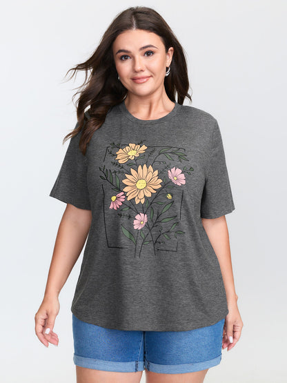 Graphic Floral Print Round Neck T-Shirt