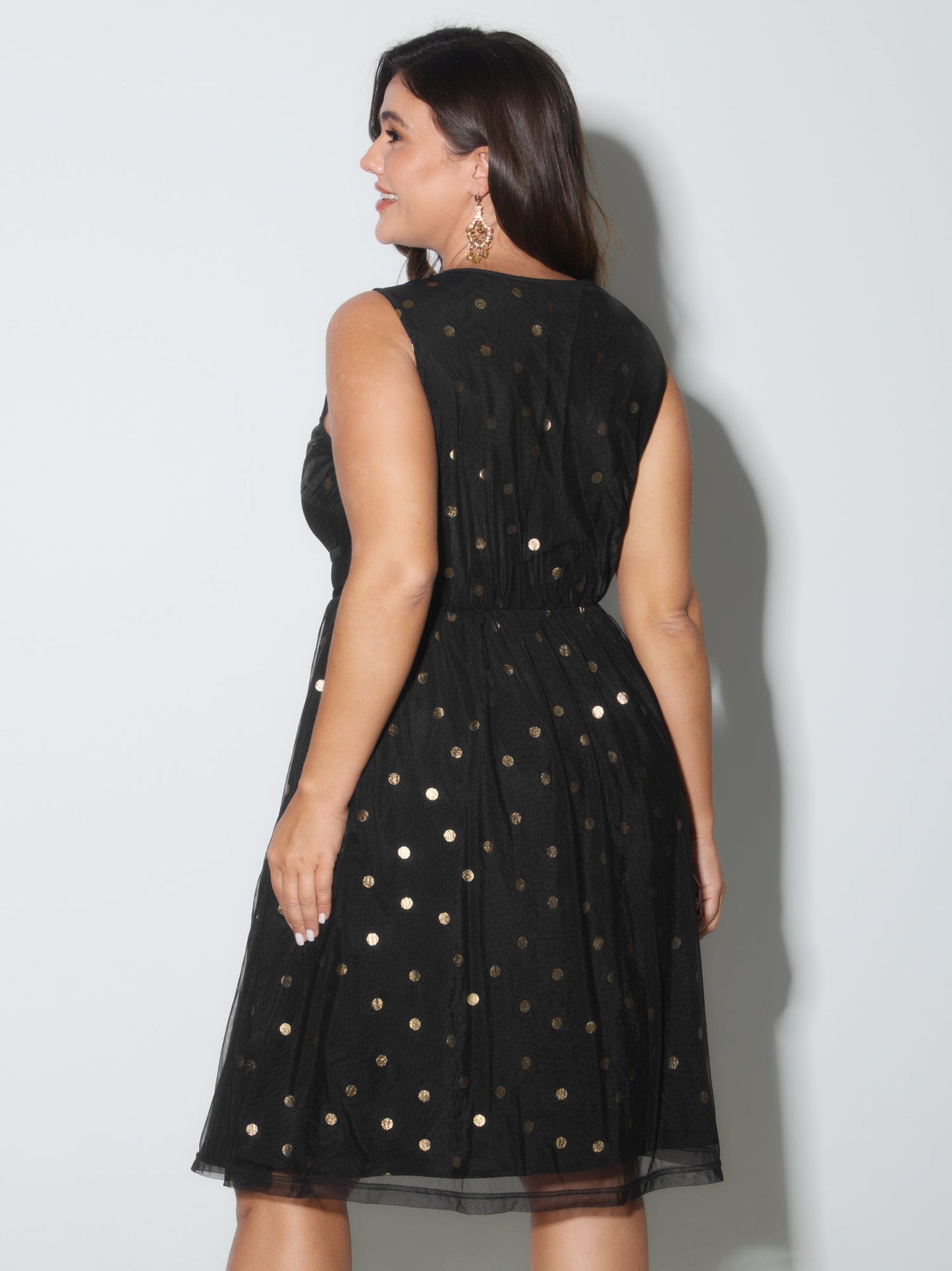 Gold Stamped Flowy Sleeveless Mini Dress