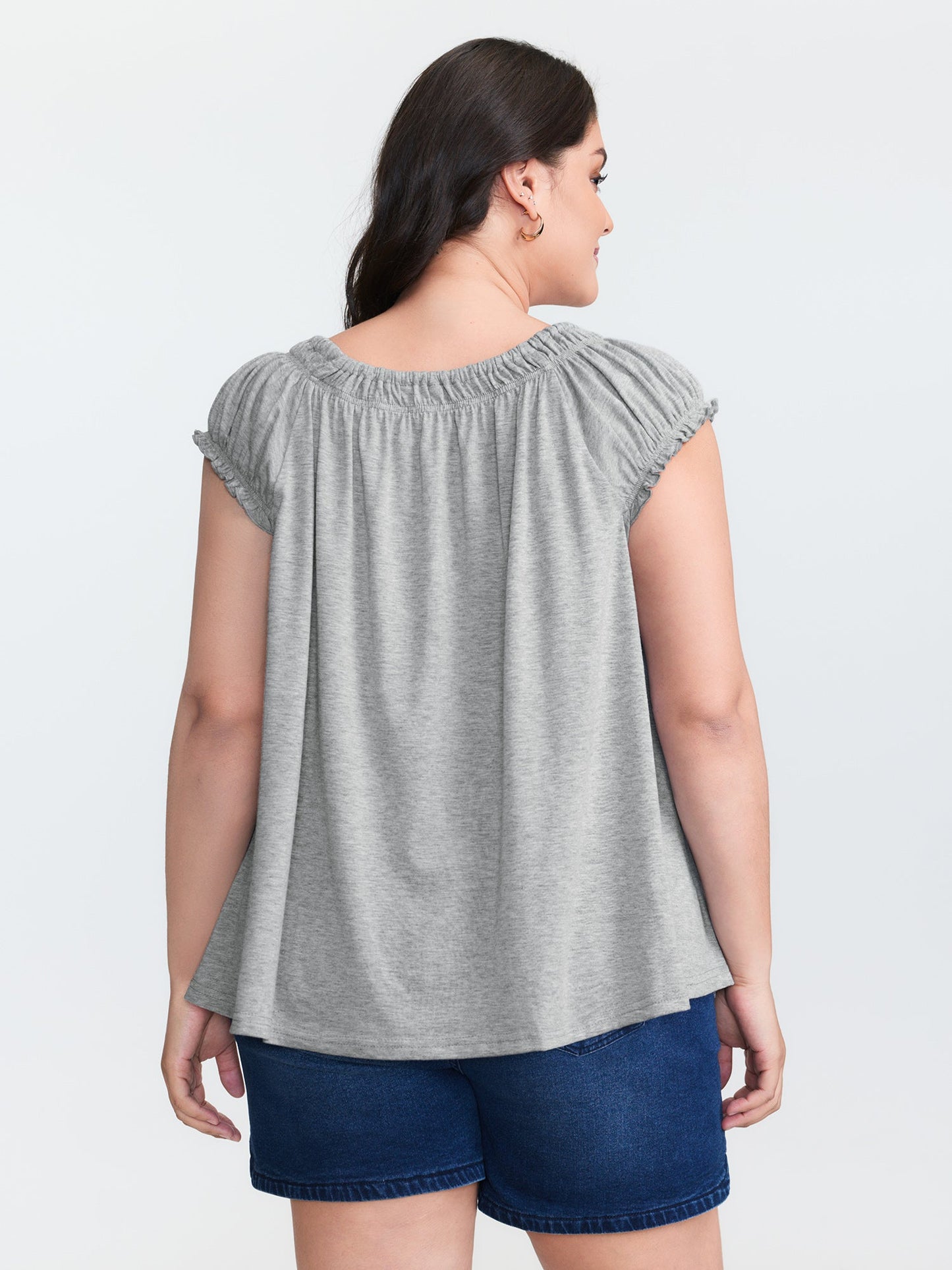 Supersoft Shirred Drawstring Neckline Flowy Top