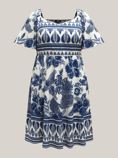 Boho Print Fit Flare Pockets Mini Dress