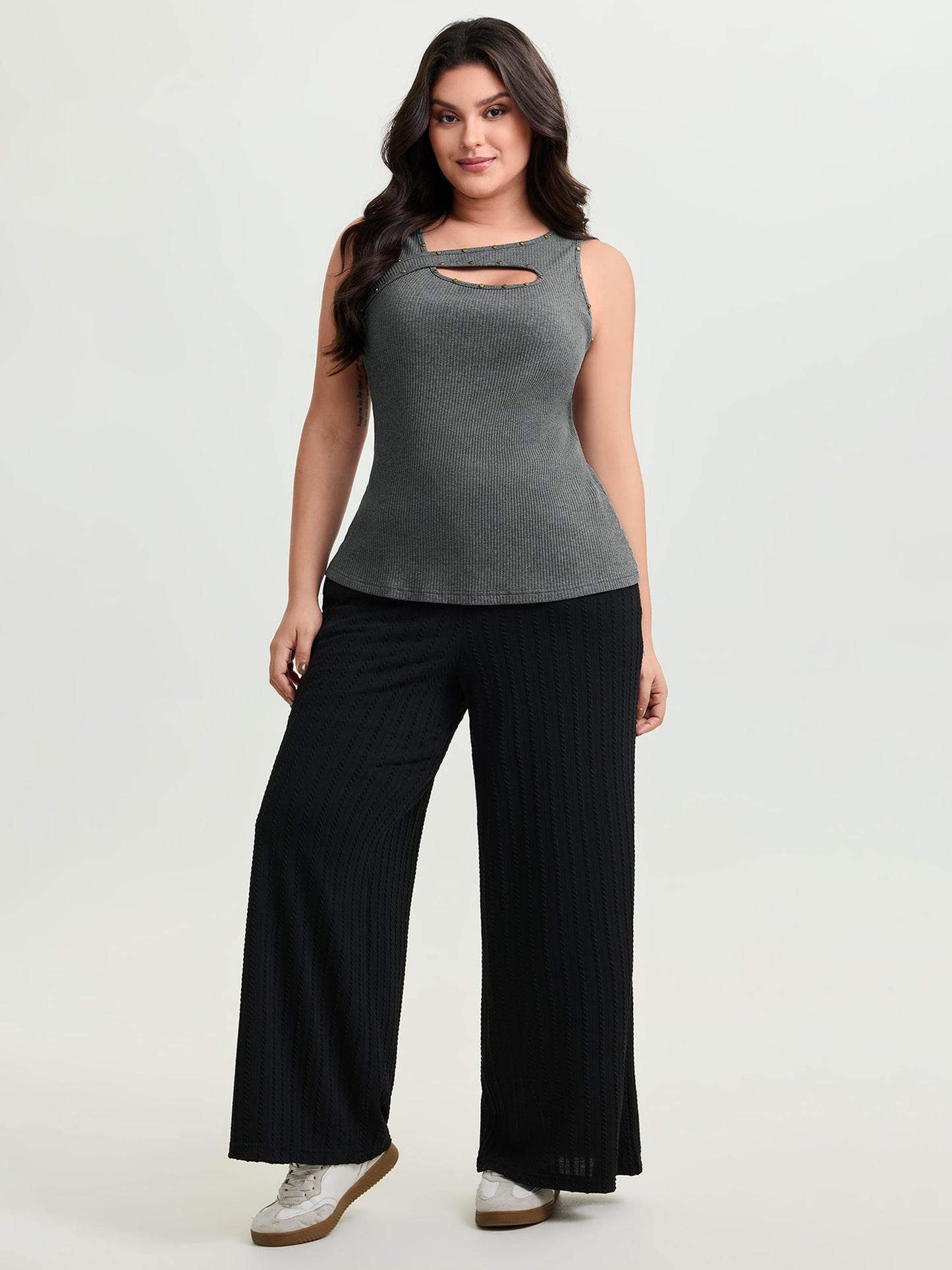 Cotton Ribbed Asymmetric Neckline Tank Top