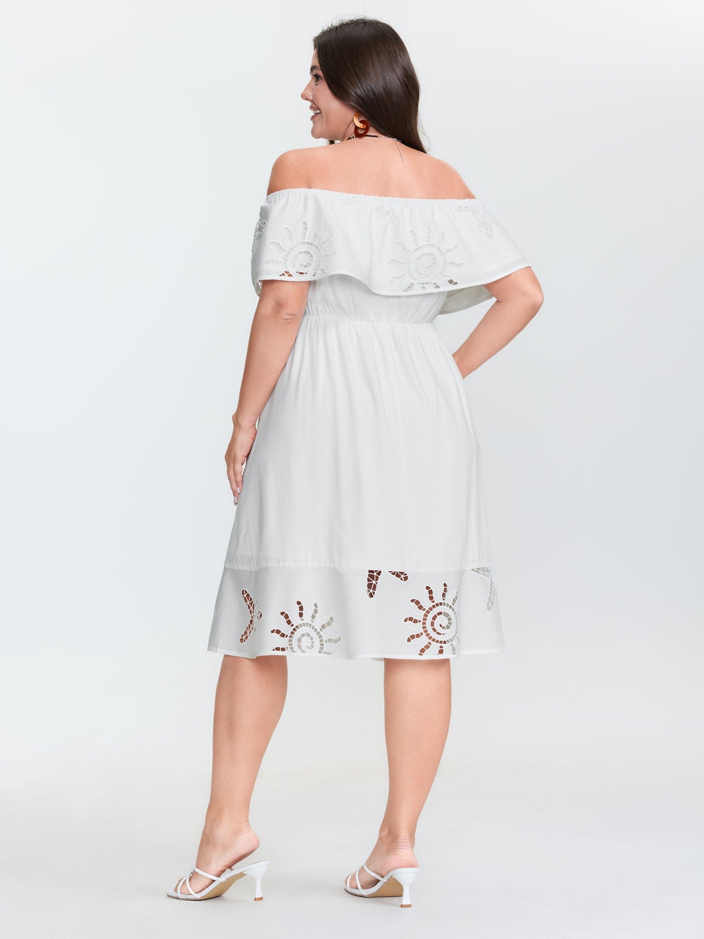 Ocean Pattern Embroidered Cut-Out Midi Dress