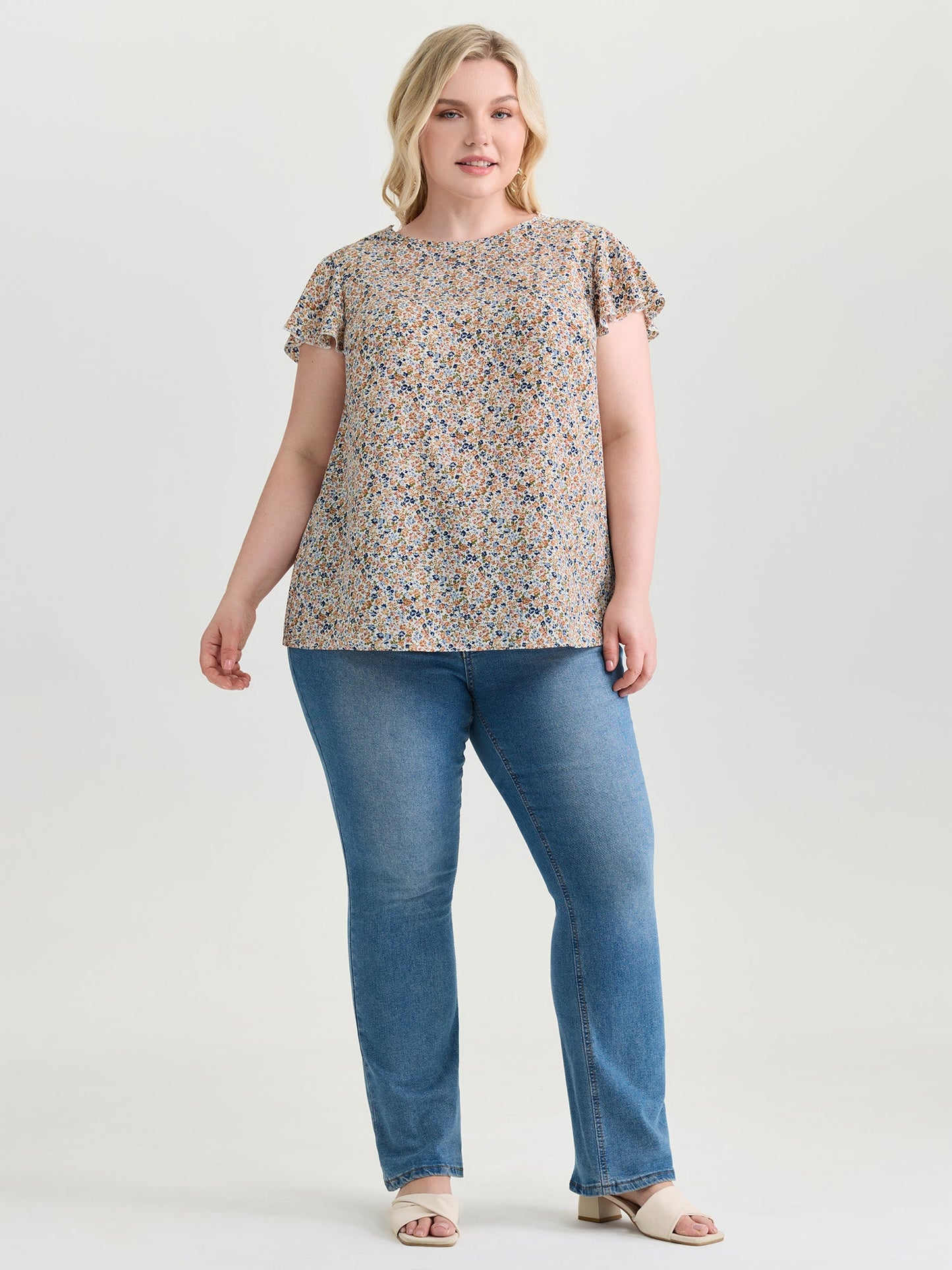 Micro Floral Print Open Back Tie Blouse