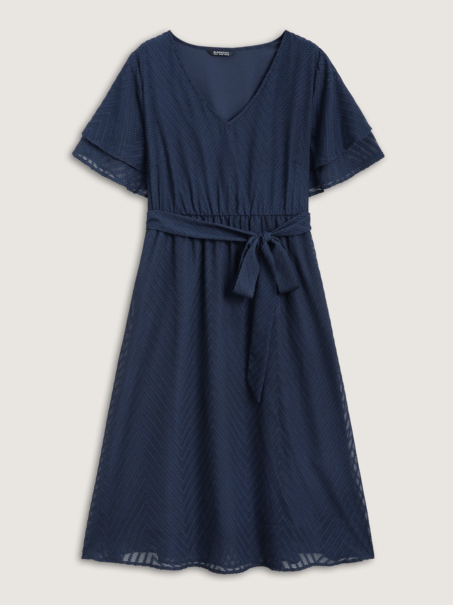 Texture Tiered Ruffle Sleeve See Through Dress